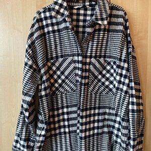 Tu Sainsburys Cream & Black Gingham Checked Plaid Shacket - Size 12